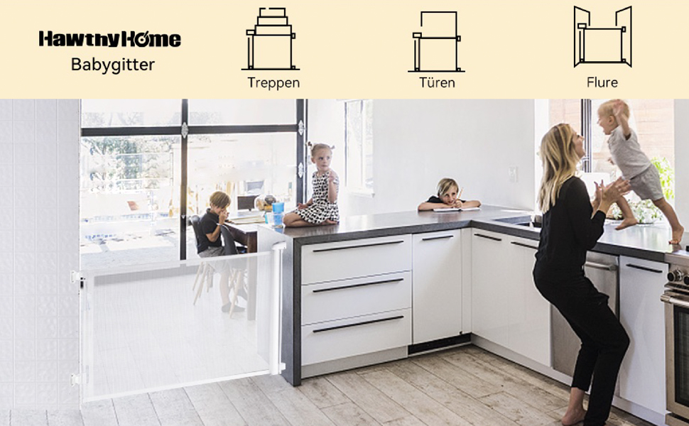 Захисне ворота для дитячих воріт, розтягуване 0-140 см, захист для дитини та домашніх тварин. Підходить для сходів, дверей, тераси (білий)