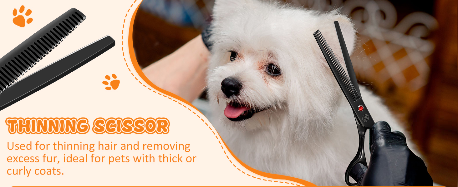 Набір професійних ножиць для грумінгу собак Moontay 7 дюймів: вигнуті, прямі, розріджуючі ножиці