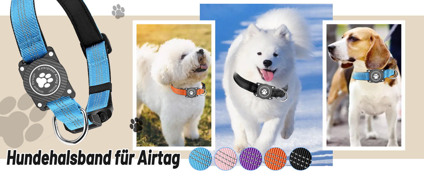 Світловідбиваючий нашийник для Apple AirTag для собак, регульований, водонепроникний, чорний, L (37.5-51.5 см)