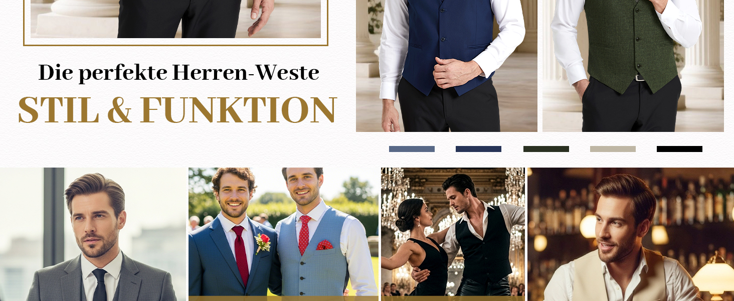 Костюмний жилет чоловічий HISDERN: елегантний, slim fit, для весілля та офіційних заходів, 3 ґудзики, кишені, S-4XL, бежевий XL