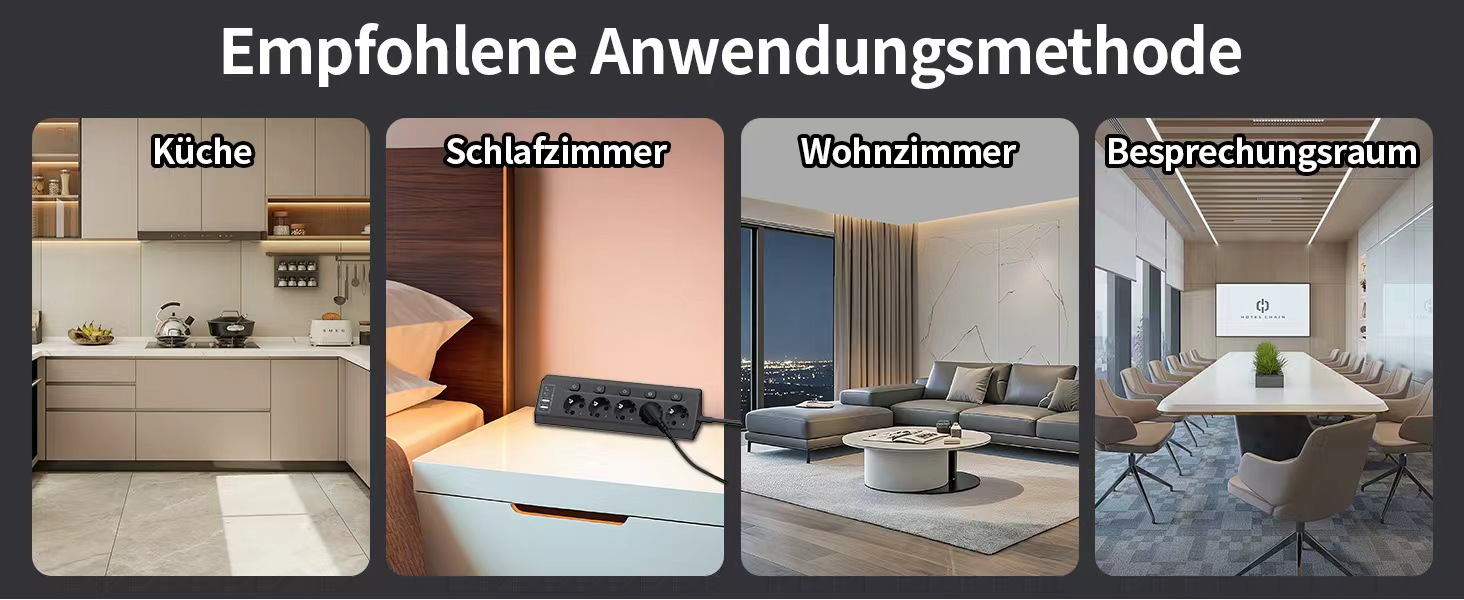 Мережевий фільтр 5-фазний з USB та LED, чорний - для дому, кухні, офісу