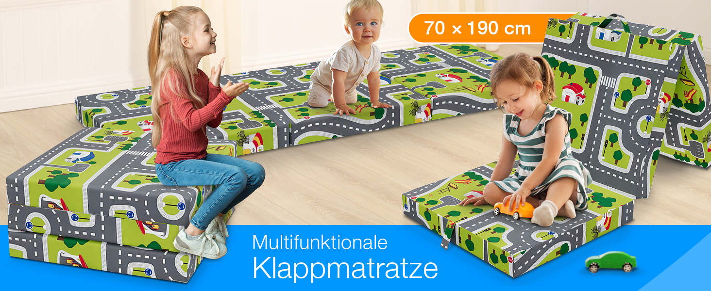 Складаний матрац ELONEO 70x190 см, 9 см, для дітей і дорослих – гостьовий, дорожній, для подорожей і кемпінгу, складна матрац для дітей, ігрова зона