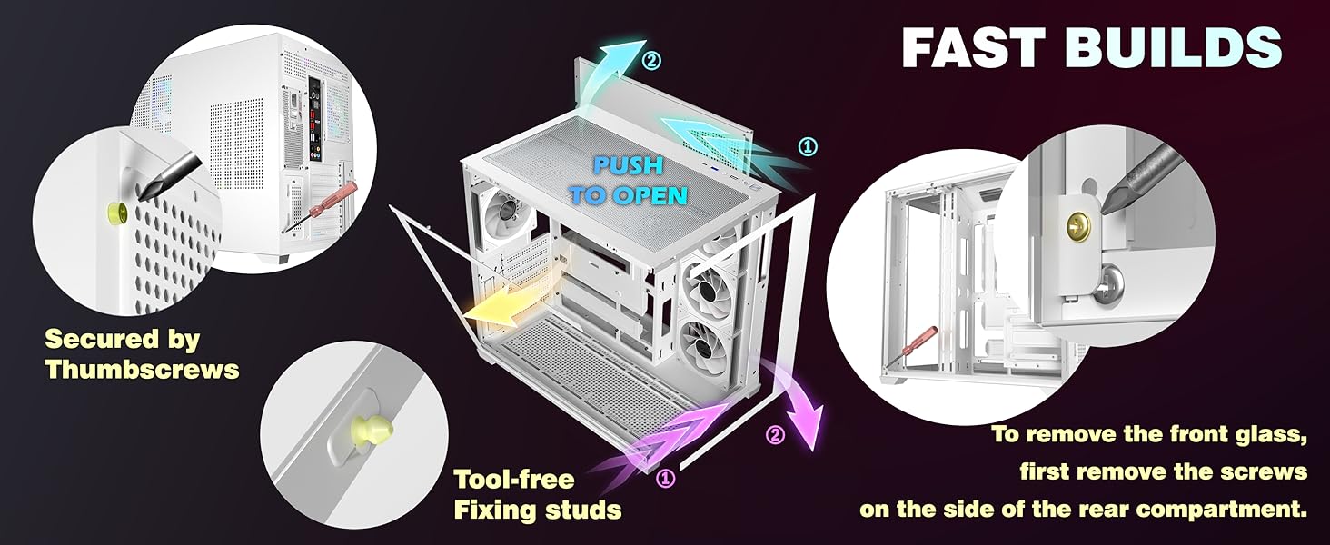 Корпус ПК KEDIERS G500 (білий) з 7 ARGB вентиляторами, Mid Tower, з подвійним загартованим склом, для геймінгу