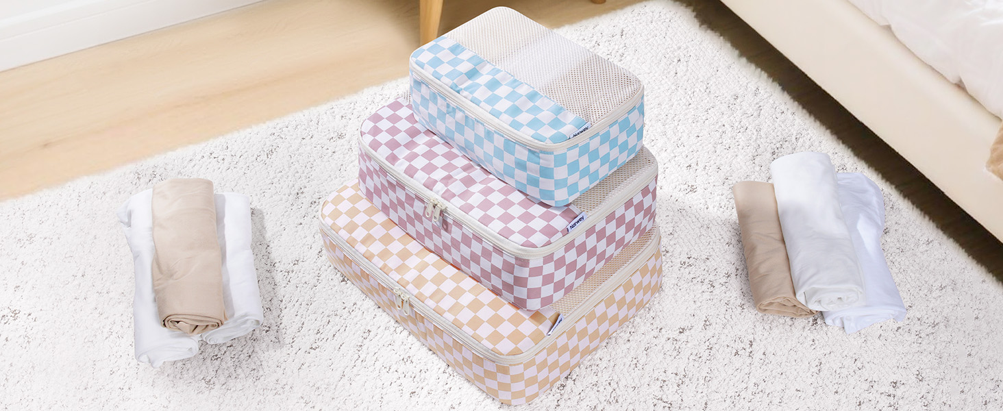 Набір органайзерів для валізи Narwey 7 шт., Packing Cubes для подорожей, рюкзаків, валіз (смугастий, Y-граублау)