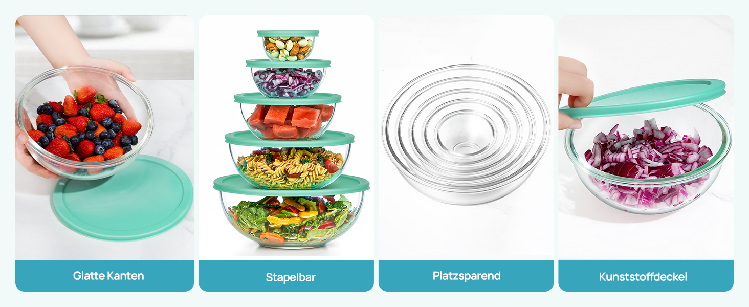 Набір контейнерів для їжі Vtopmart (15 шт.) з кришкою, скляні, для зберігання, мікрохвильова піч, морозильник, посудомийна машина