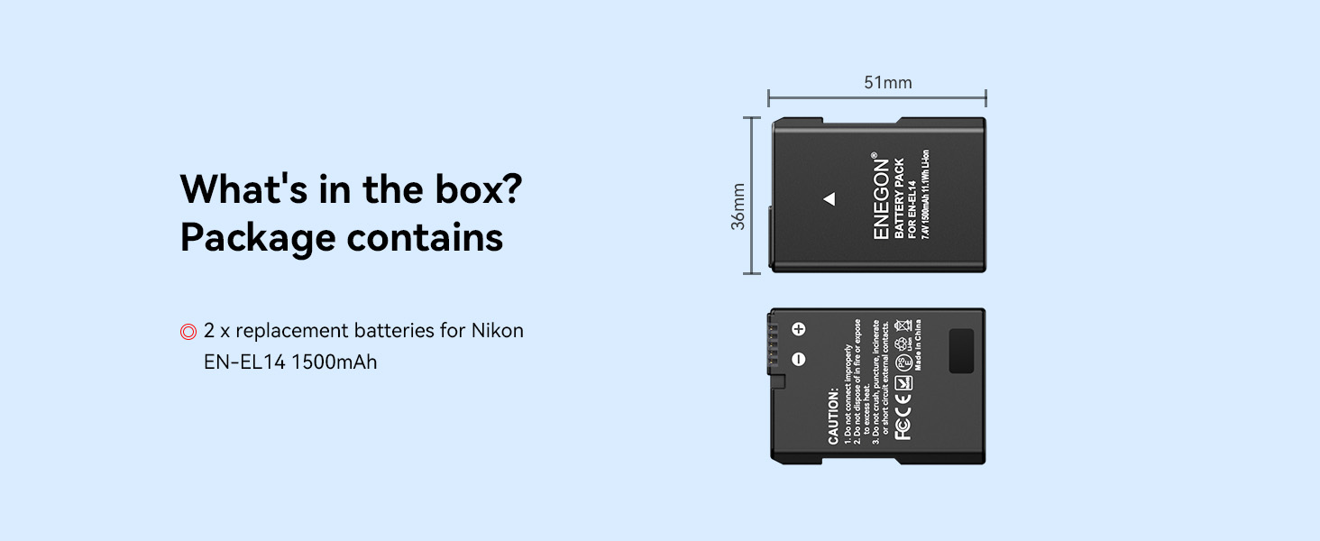 Зарядний пристрій ENEGON EN-EL14 20W з подвійним акумулятором, швидка зарядка, сумісний з Nikon D3100-D3500, Coolpix P7000-P7100, LCD-дисплей (2 акумулятори)