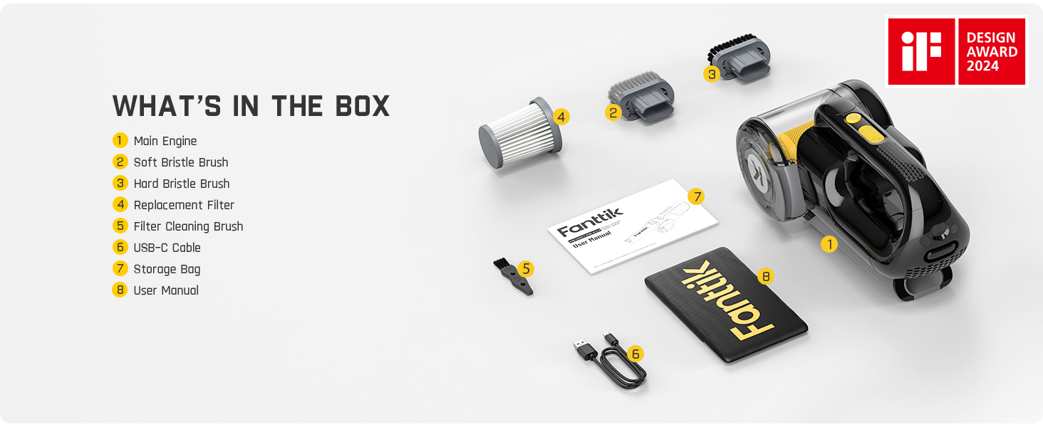 Бездротовий пилосос Fanttik Fold V10 Apex Pivot: 17000 Па, LED-дисплей, для дому та авто | Deluxe Edition з гнучким шлангом та насадкою для шерсті тварин