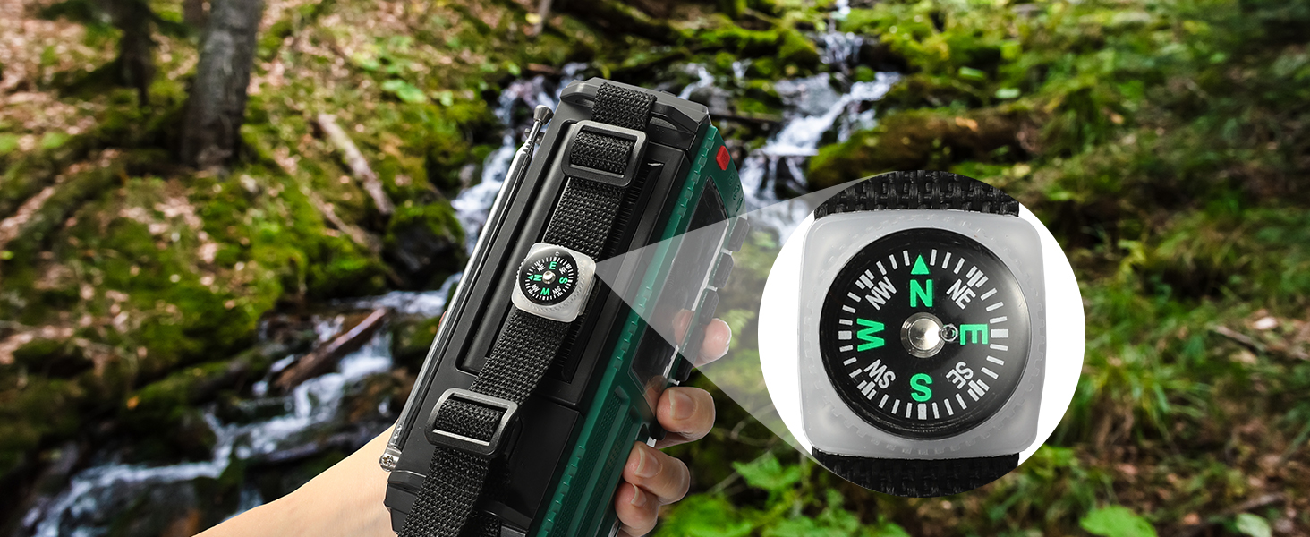 Радіоприймач Esky Kurbelradio з сонячною батареєю, 10000mAh, AM/FM, USB-зарядка, LED-ліхтарик, SOS-сигнал, компас, портативне для кемпінгу та надзвичайних ситуацій, зелений