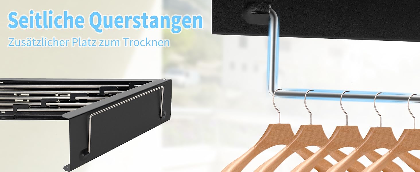 Настінний сушильник для білизни з 80 см штангами, 5 ліній сушіння, розкладний, для дому та вулиці, чорний, 80 см