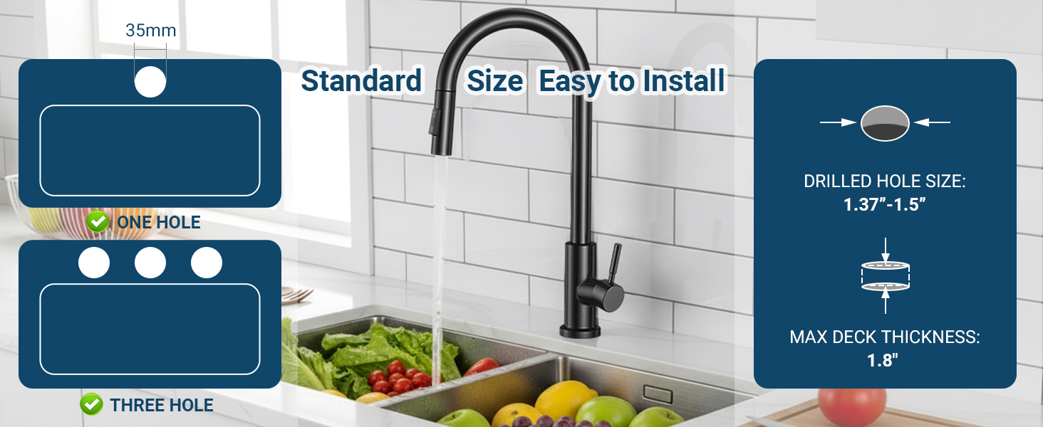 Чорний кухонний змішувач з висувною лійкою, 360° поворот, нержавіюча сталь, гаряча/холодна вода, G3/8'', 2 режими струменя