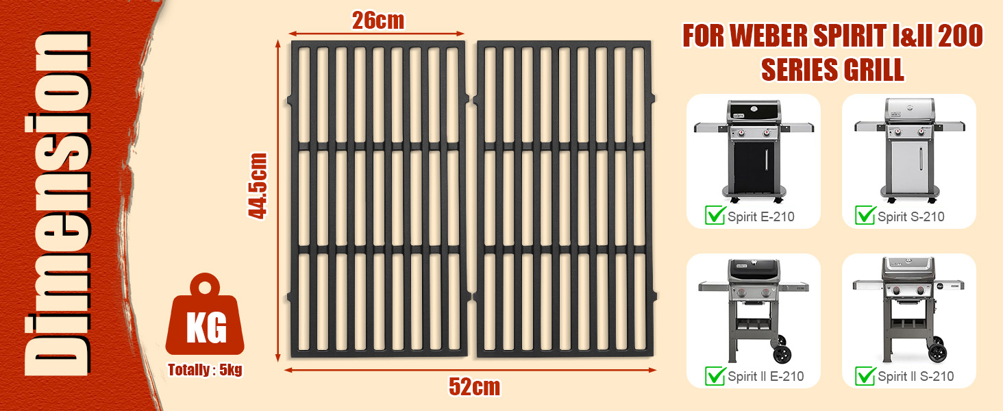 Решітка для гриля Weber Spirit I & II E210, E220, S210, S220 (2 шт.) - чавун, Denmay 7637