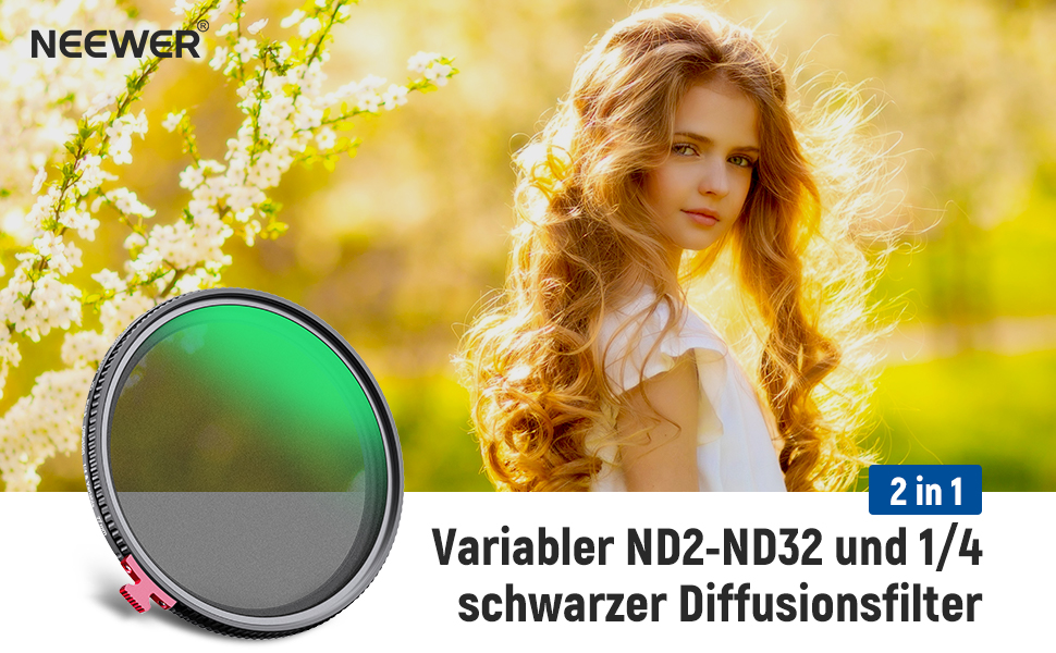 NEEWER 72mm Фільтр ND2-ND32 2-в-1 з дифузором та нейтральним градієнтом, HD, водостійкий, зносостійкий, для фото- та відеозйомки