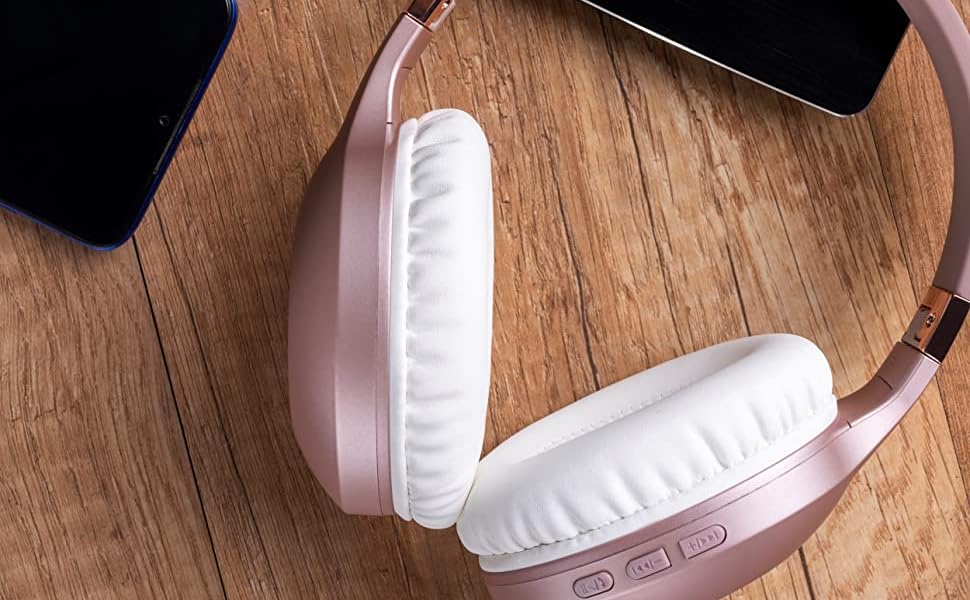 Навушники PowerLocus Bluetooth Over-Ear, бездротові, складні, з мікрофоном, Hi-Fi, глибокий бас, для телефону, планшета, ПК (Rose Gold Deep)