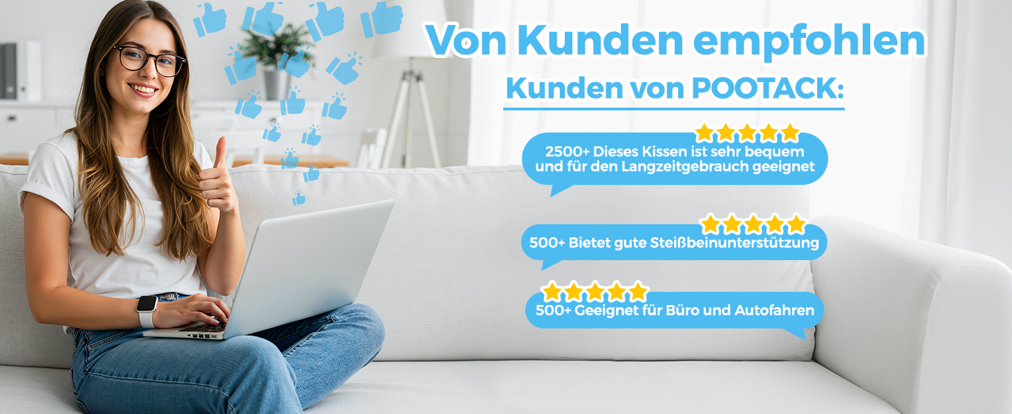 Подушка для сидіння POOTACK з memory foam - для офісного крісла, автосидіння та дому, м'яка підтримка спини, дихаючий чохол, блакитно-чорний