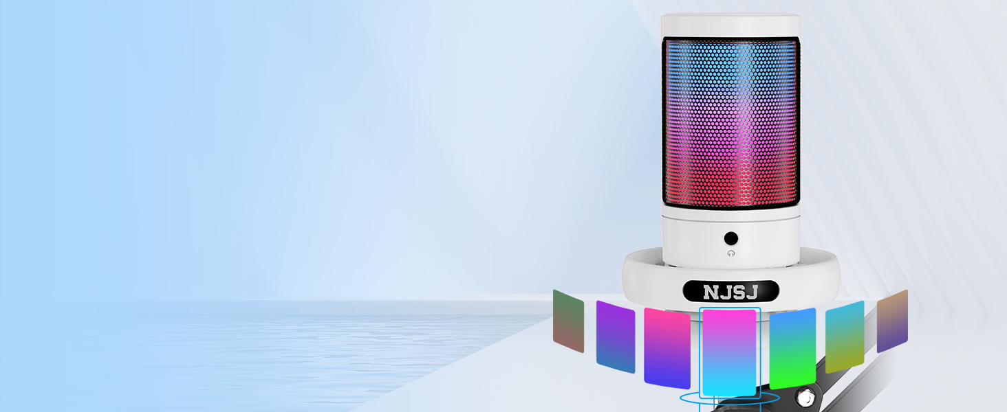 Мікрофон для ПК NJSJ Gaming з тримачем, USB для MAC PS4 PS5, з кнопкою вимкнення звуку, навушниками, поп-фільтром, конденсаторний кардіоїдний для подкастів та стрімінгу (білий)