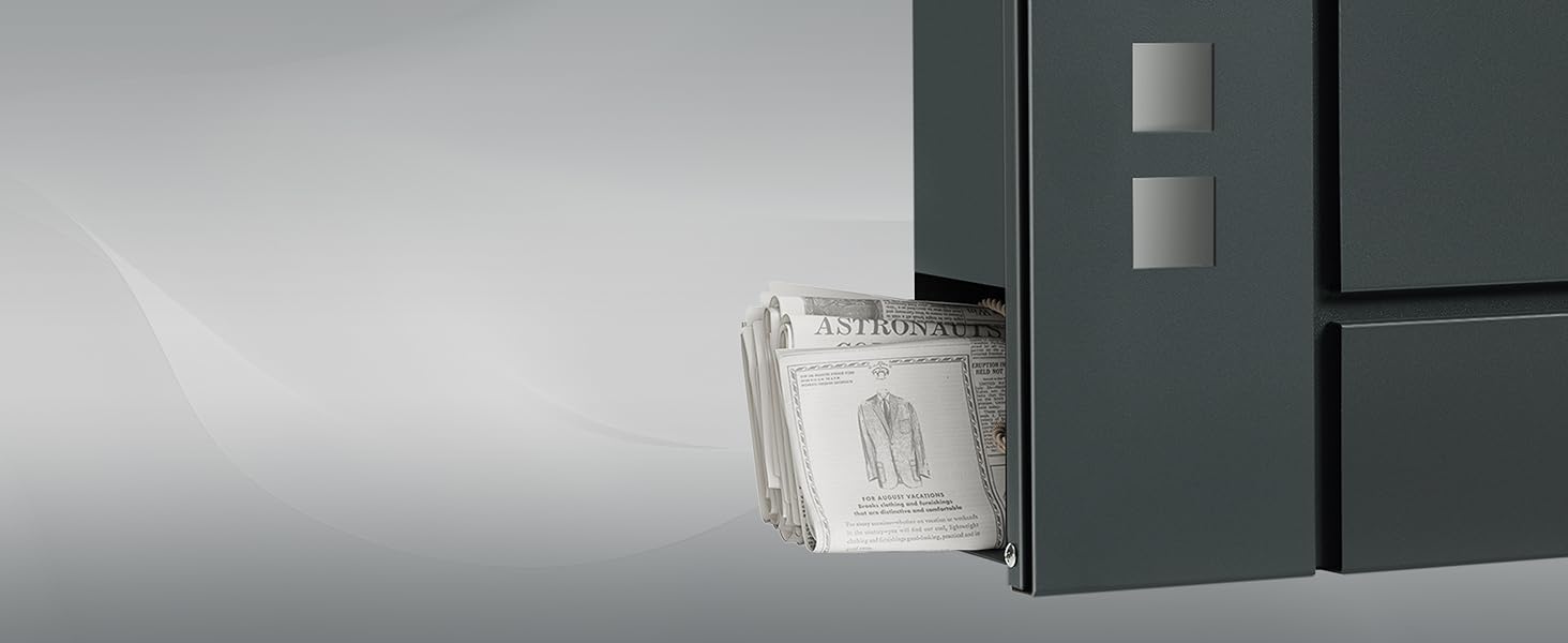 Поштова скринька WOLTU XXL з газетницею, оглядовим вікном, замком та 2 ключами, антрацит+жовтий (10,5x37x37 см)