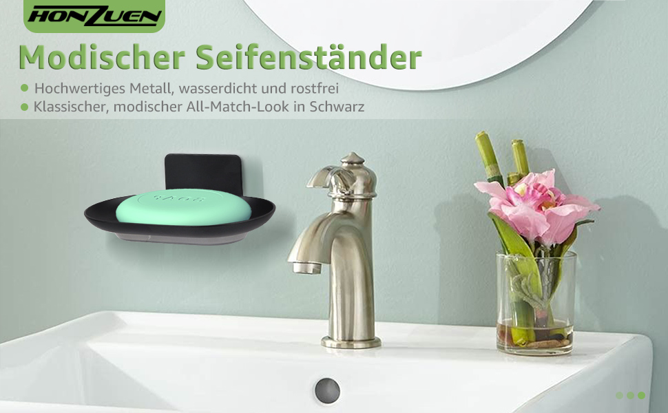 Тримач для мила настінний без свердління, нержавіюча сталь, з піддоном для стікання води, чорний. Підходить для ванної кімнати та кухні, для мила, губок, щіток.