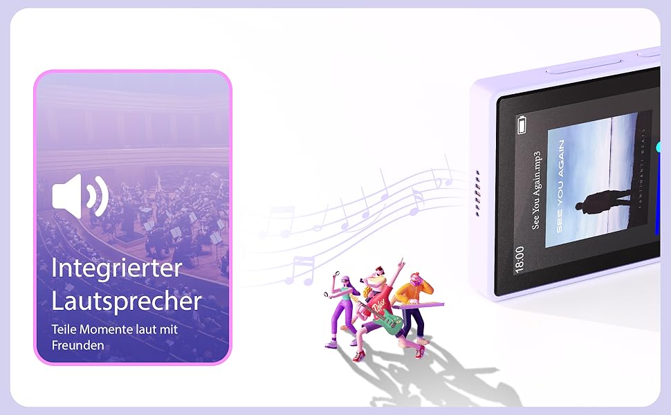 MP3 плеєр 64GB Bluetooth 5.3 з динаміком, записом голосу, E-book, HiFi звук, фіолетовий. Підтримка TF карти 128GB для спорту