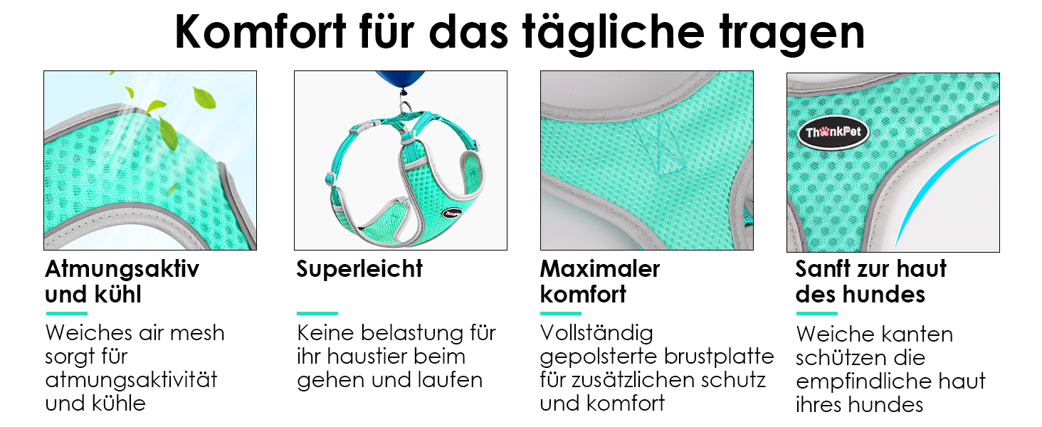 Шлейка для собак ThinkPet No-Pull, дихаюча, для малих, середніх та великих собак, регульована, м'яка, безпечна, з контролем, з підкладкою, світловідбиваюча, чорна, XS (1 шт.)