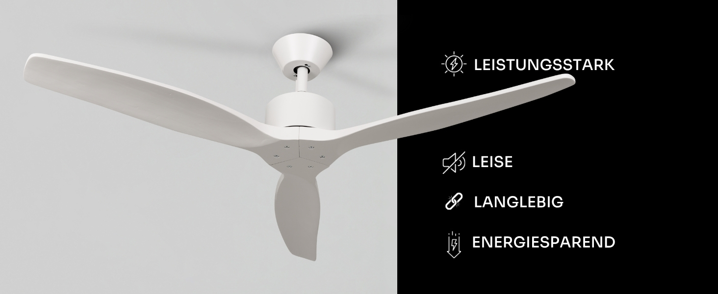 Стеляний вентилятор Mellerware з пультом Brizy | 45 Вт | 6 швидкостей | тихий | літо/зима | таймер | 3 лопаті | діаметр 132 см | DC мотор | білий без світла