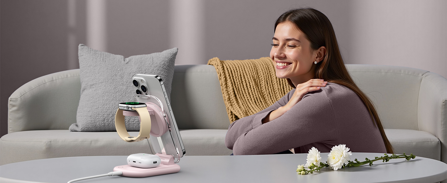 Зарядний пристрій MagSafe 3-в-1 для iPhone та Apple Watch/AirPods (Рожевий)