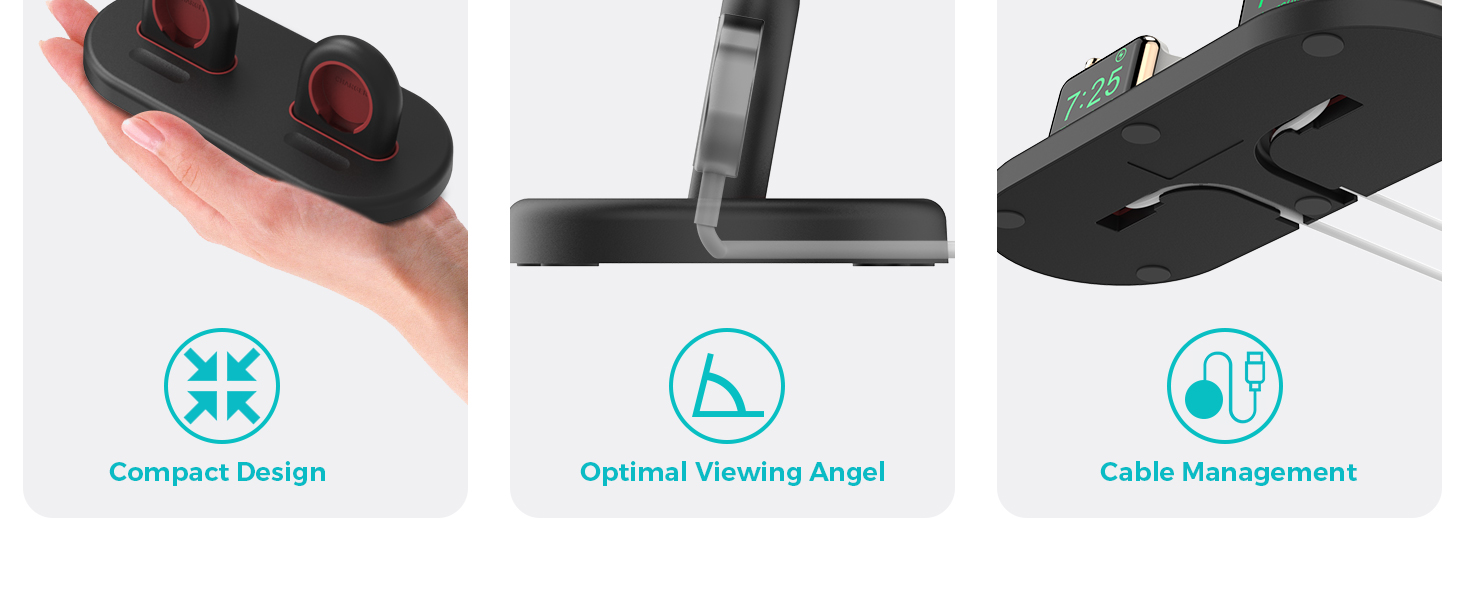 Стійка для зарядки 2 Apple Watch AHASTYLE, чорна. Сумісна з Ultra 3, Ultra 2, Ultra, SE3, SE2, SE, Series 11, 10, 9, 8, 7, 6, 5, 4, 3, 2, 1 (49/46/45/44/42/41/40/38mm). Без зарядного пристрою.