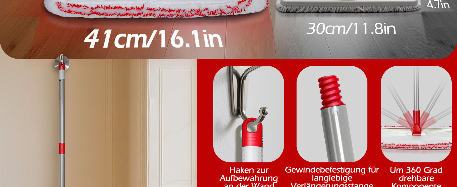 Набір для миття підлоги з відром, вичавлювач для підлоги, набір мопів 2 в 1 з регульованою ручкою з нержавіючої сталі та 6 мікрофібровими насадками, підходить для плитки та ламінату (Wischmopp Groβ)