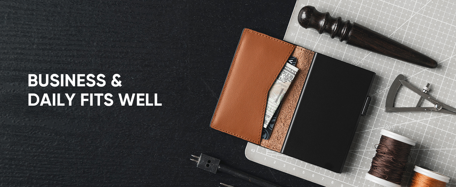 Кредитне портмоне VULKIT з RFID захистом, шкіряне, автоматична висувна картка, для карток та нотаток, чорне