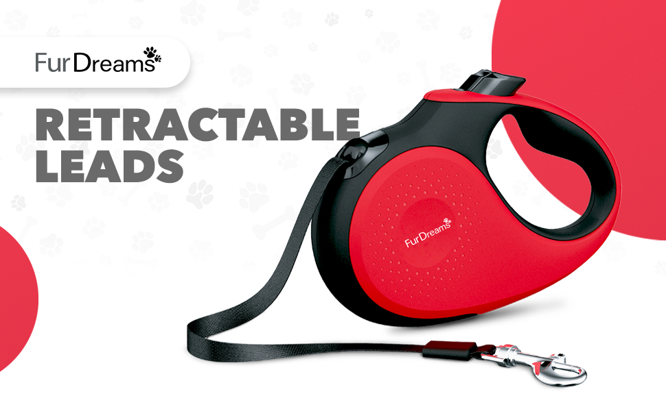 Рулетка для собак FurDreams – міцна висувна поводок (5 м) з надійним гаком для нашийника | Неслизька ручка з блокуванням | Міцний нейлоновий трос, що не заплутується (червоний, великий)