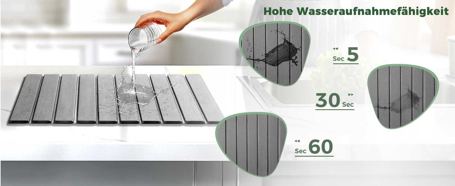 Килимок для посуду Absorbent 60x40 см з діатоміту сірий - швидковисихаючий килимок для кухні