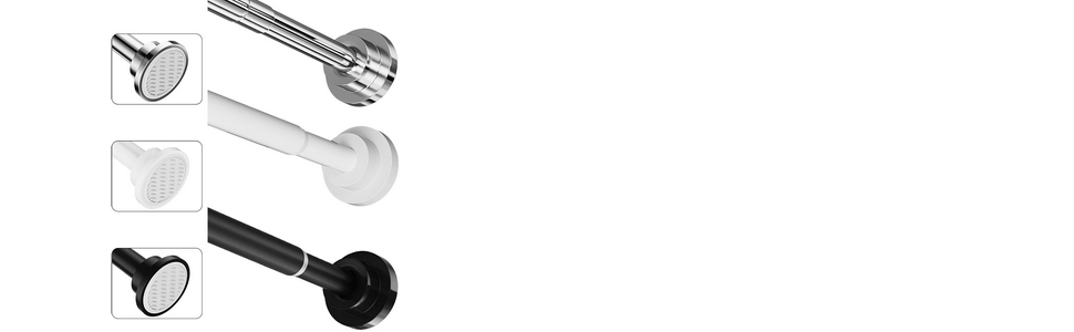 Дзеркальна штанга для душу Onpira® без свердління – нержавіюча штанга для штори для душу та гардини | 5 розмірів 40–230 см | 3 кольори: чорний, білий, нержавіюча сталь | Міцне кріплення до 12 кг, штанга 230 см