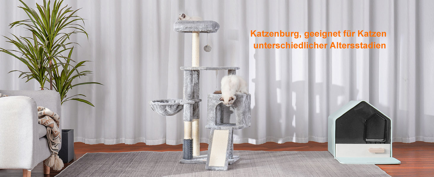 Котячий будиночок Heybly з котячою щіткою, котячий будиночок для домашніх котів з м'якою подушкою, котячий когтетоп з корзиною, когтеточкою та стовпчиком, HCT005SG (світло-сірий)