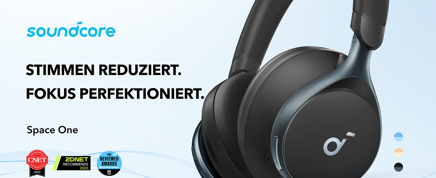 Soundcore Space One: Бездротові навушники Over-Ear з активним шумозаглушенням, Bluetooth 5.3, Hi-Res Audio (Чорний)
