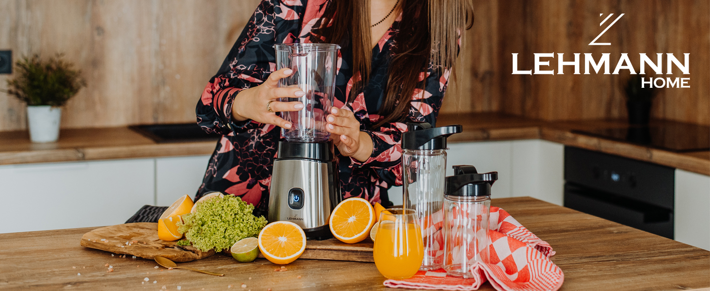 LEHMANN 1200W Stand Mixer & Smoothie Maker - Portable Blender with 2 Bottles (570ml & 400ml), Easy to Clean, 4-Blade System, Mini Blender for Juices, Shakes & Protein Shakes