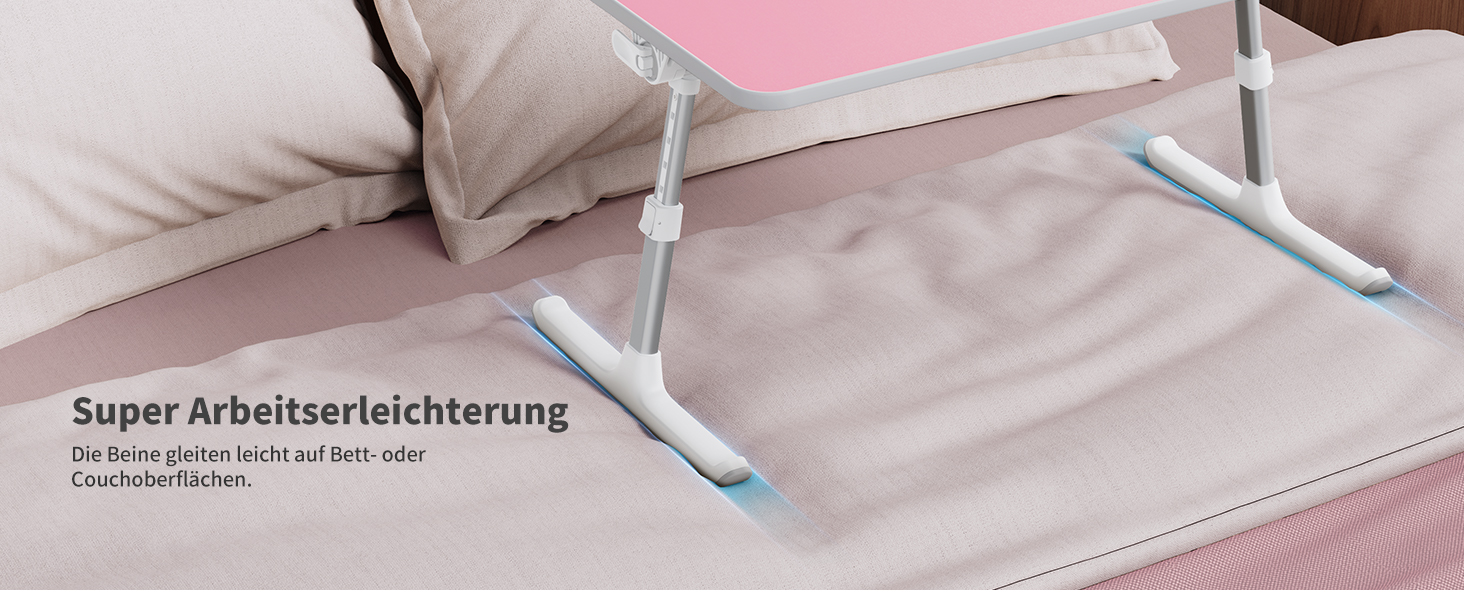 SAIJI Підставка для ноутбука на ліжко - регульована висота, складний столик для дивану/підлоги, для роботи/навчання/читання/їжі, підходить для ноутбуків до 17 дюймів (52*30 см), Рожевий