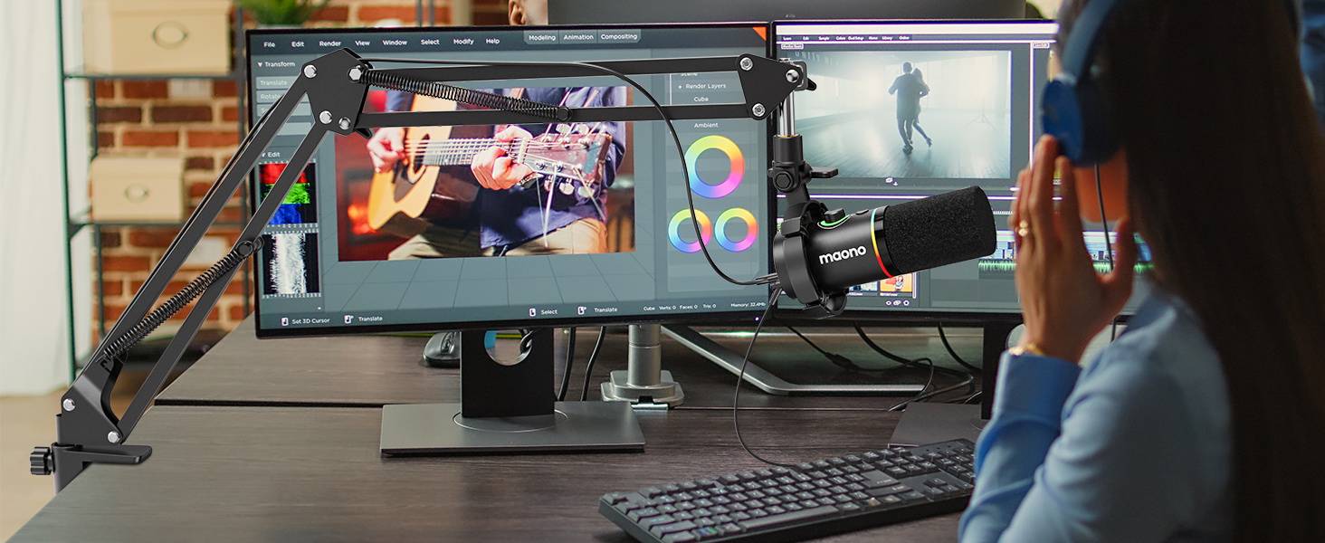 Тримач для мікрофона Maono BA20, регульований, для подкастів, геймінгу, стрімінгу та запису звуку, з кріпленням до столу та адаптером 3/8' - 5/8'