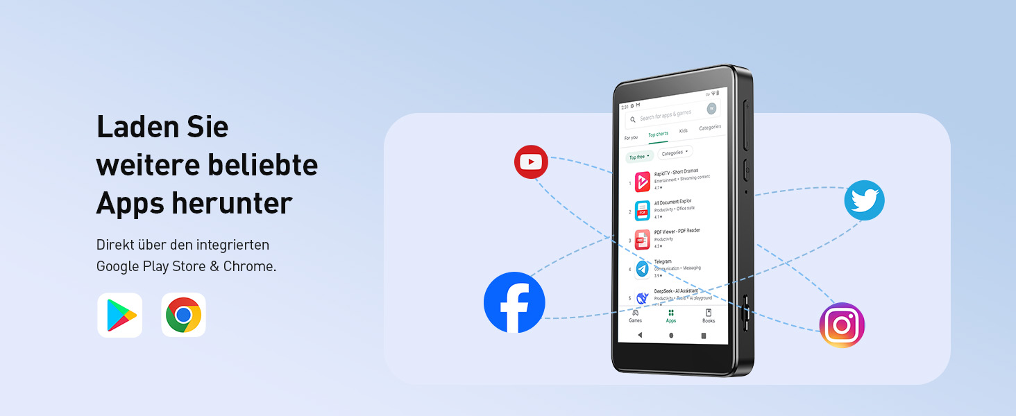 MP3 плеєр AGPTEK з Bluetooth та Wi-Fi, Android 14, 4