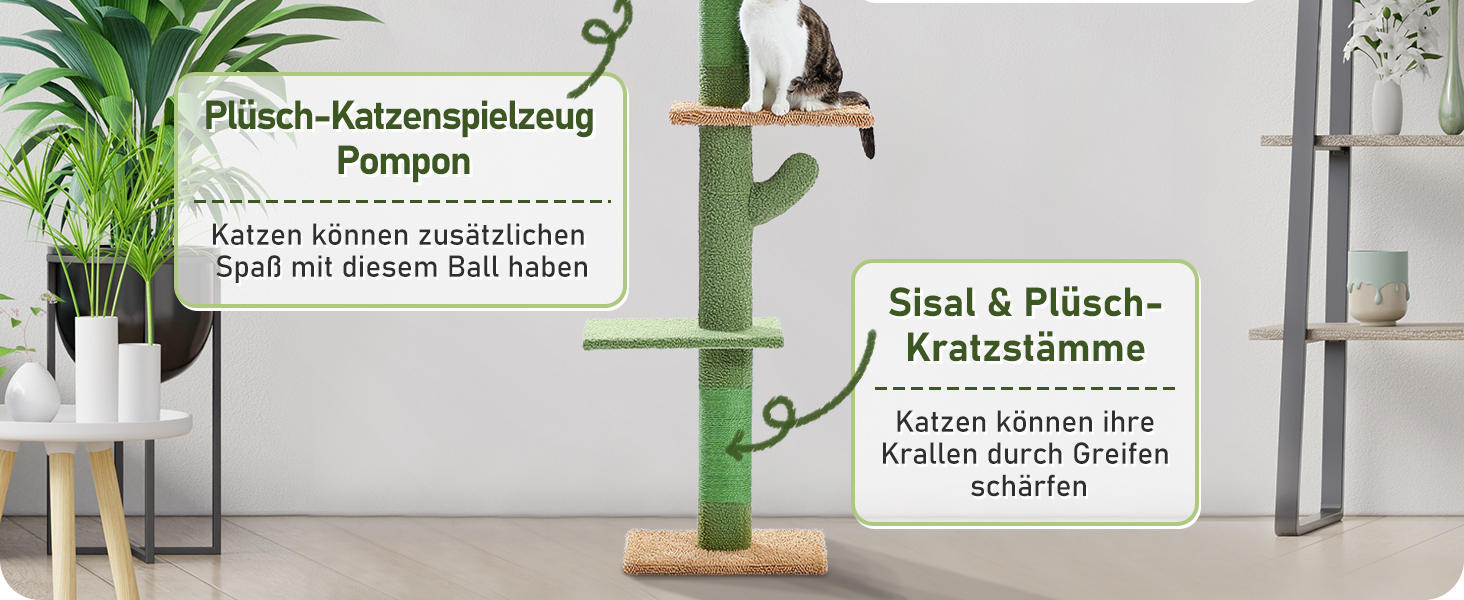 Комплекс для котів PAWZ Road, 5-ярусний, від підлоги до стелі, регульована висота, великий ігровий центр з когтеточкою, зручне ліжко, м'ячик-іграшка для котів/кошенят (зелений)