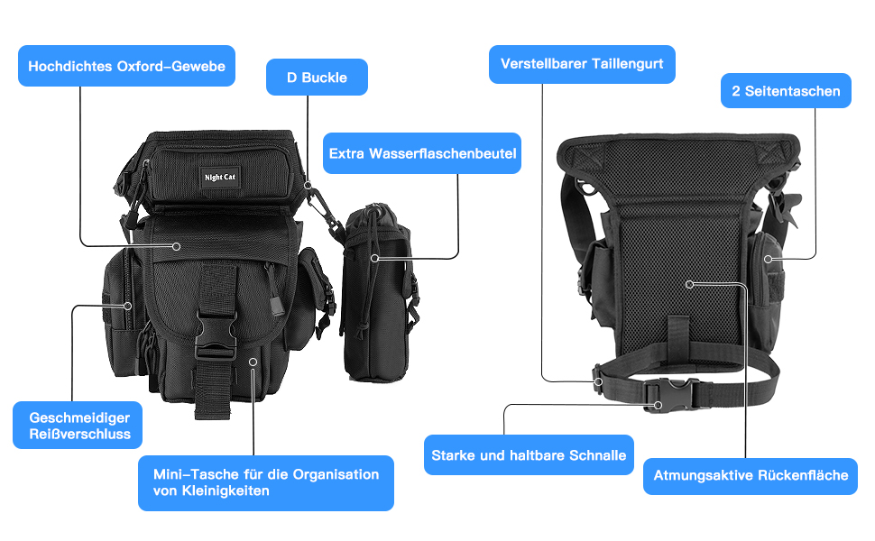 Тактична набедрена сумка Jueachy, водонепроникна, для мотоциклів, риболовлі, кемпінгу (чорний камуфляж)
