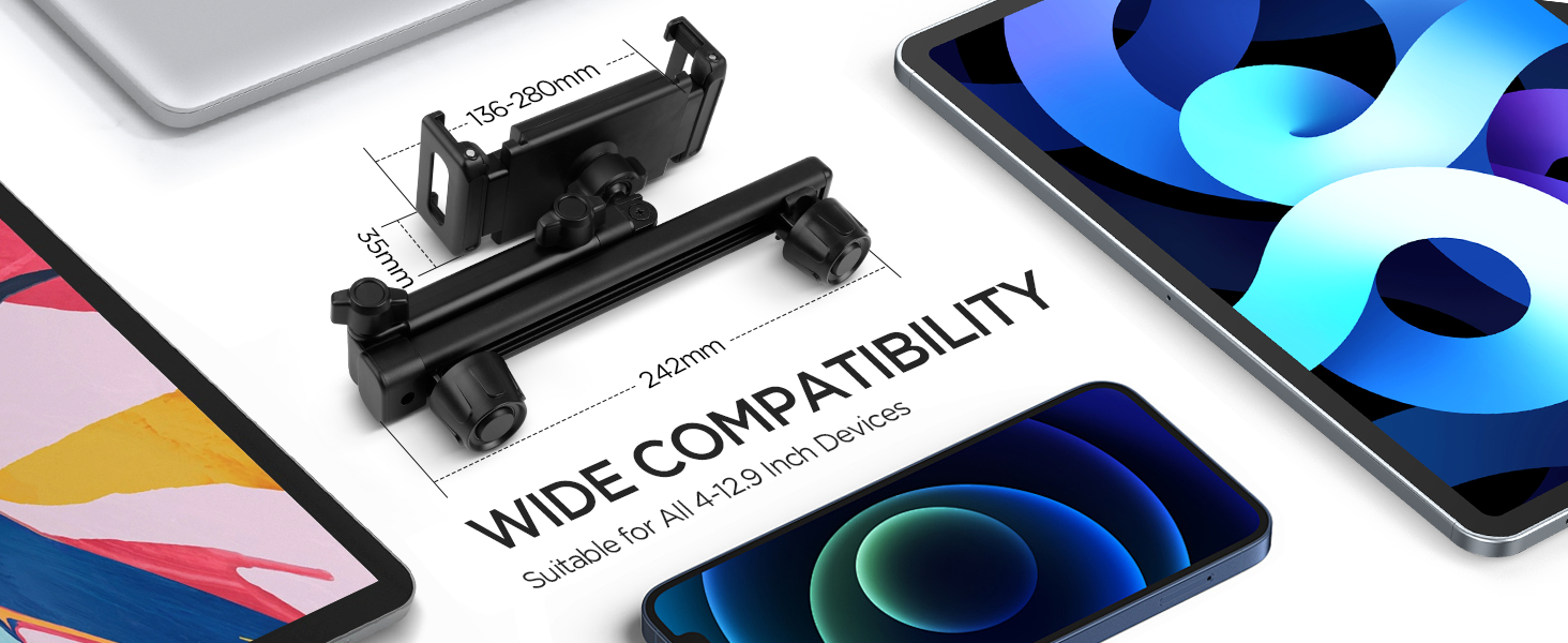 Утримувач для планшета Romon у автомобіль, кріплення до підголівника, універсальний, 360° обертання, для смартфонів та планшетів 4.7-13 дюймів