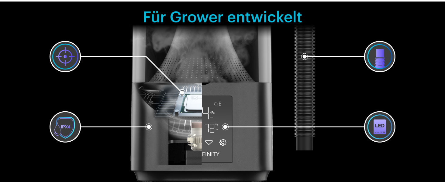 AC Infinity CLOUDFORGE T3 – Увлажнитель воздуха для растений 4.5 л с контролем VPD, 10-ступенчатый распылитель, удлиняемый шланг, защита от протечек, для гроубоксов