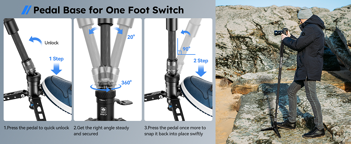 SIRUI Монопод з вуглецевого волокна з системою швидкого кріплення | 165см, професійний, 3-в-1, вантажопідйомність 10кг, для DSLR та відео (SVM-145P)