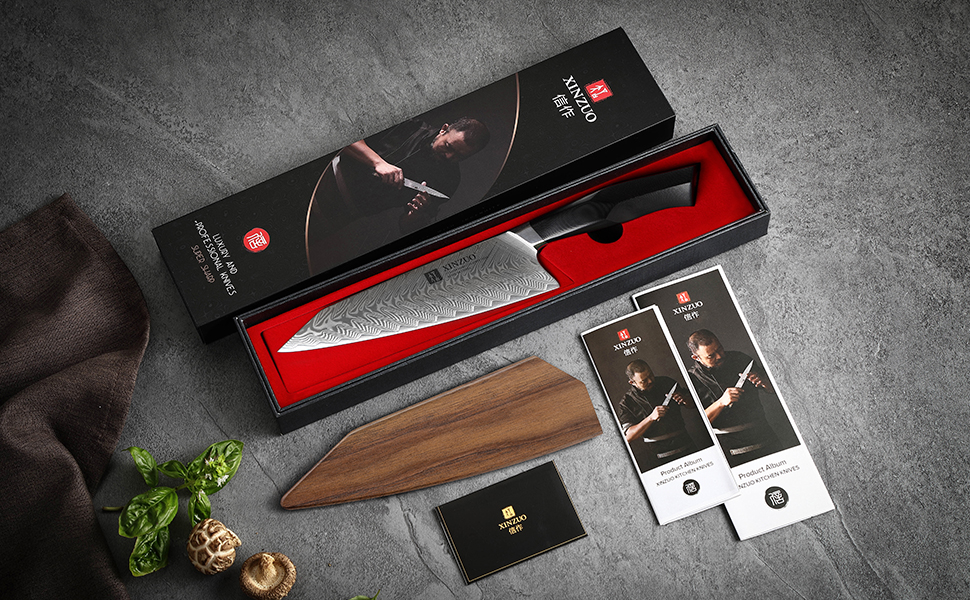 XINZUO ніж кухарський Дамаск 21.5см, Kiritsuke Gyuto, професійний, сталь G10, магнітний чохол, серія Feng