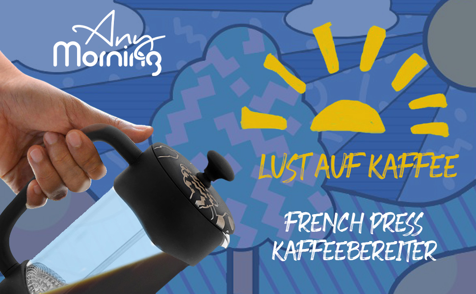French Press Any Morning: кавоварка френч-прес з нержавіючої сталі та скла, 600/350 мл