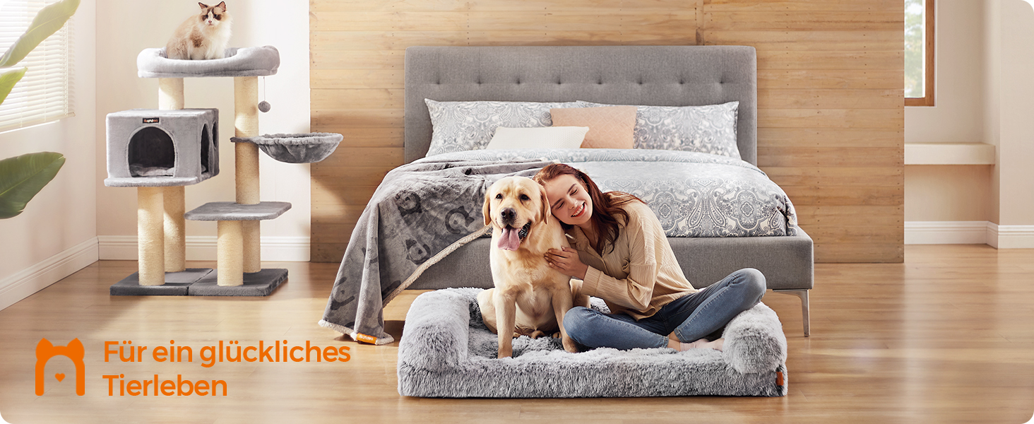 Ліжко для собак Feandrea FluffyHug, XXL, 122 x 85 x 19 см, сірий ошатний, м'яке, знімний чохол, матеріал - ноппенштампфоам