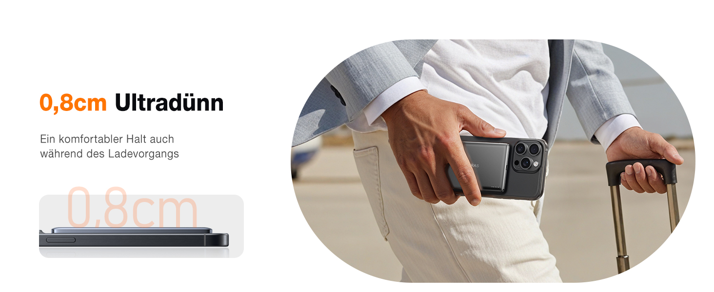 Powerbank TORRAS MiniMag Ultra Slim для iPhone 17 Pro Max, 5000mAh, MagSafe, USB-C, бездротова, сірий титан