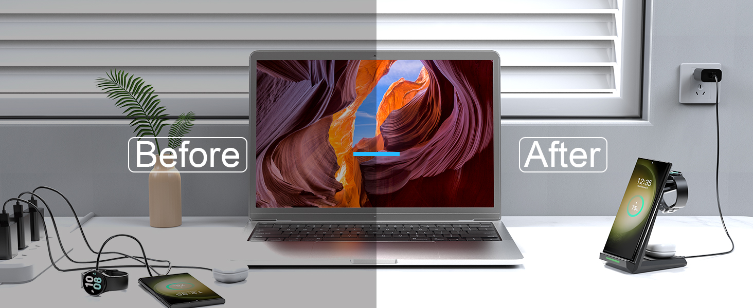 Зарядний пристрій NANAMI 3-в-1 для Samsung Galaxy Watch, Buds та смартфонів S25, S24, S23, Z Flip, Z Fold (чорний)