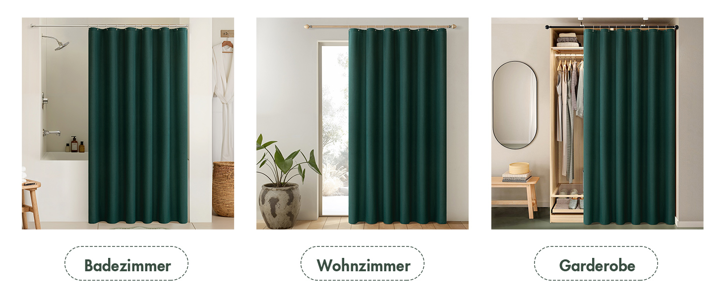 Шторка для душу MIULEE з льону, 120x200 см, важка, поліестер, водовідштовхувальна, з антигрибковим покриттям, для ванної кімнати, 8 петель, темно-зелена