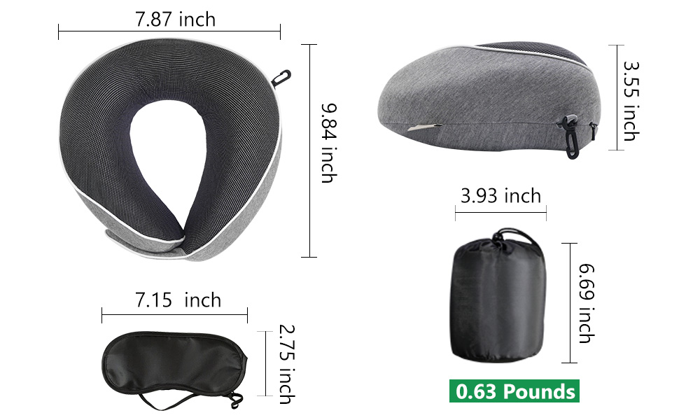 Набір подушок для шиї з маскою для сну, берушами та чохлом, знімний чохол, подушка для шиї з піною з пам'яті, 360° ергономічна підтримка, для автомобіля, літака та подорожей