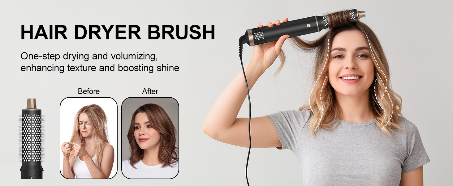 Професійний стайлер для волосся 5 в 1: фен, плойка, щипці, щітка для об'єму та випрямлення, іонний, для всіх типів волосся, чорний